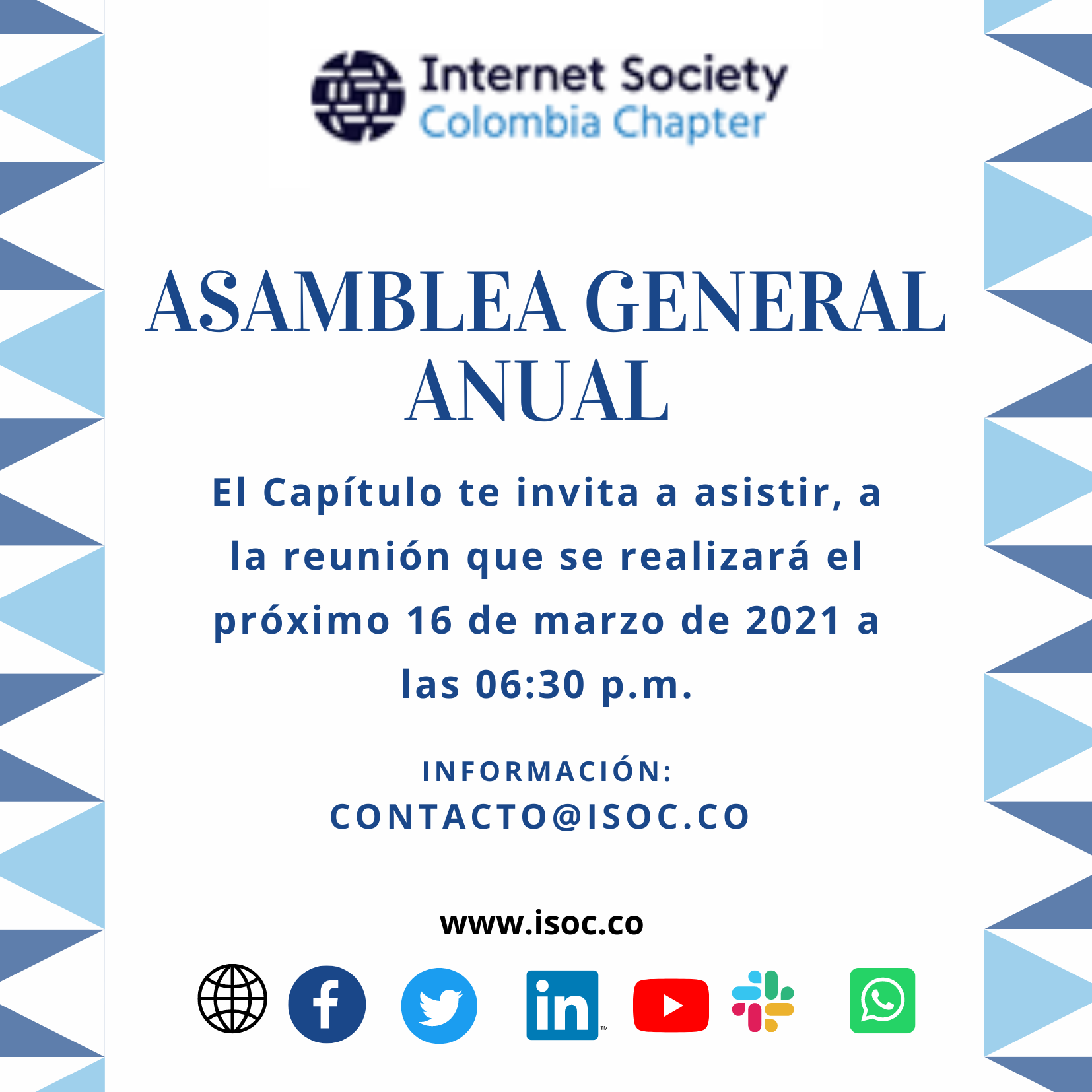 Imagen alusiva a Asamblea General (2021) de Internet Society Colombia Chapter. 